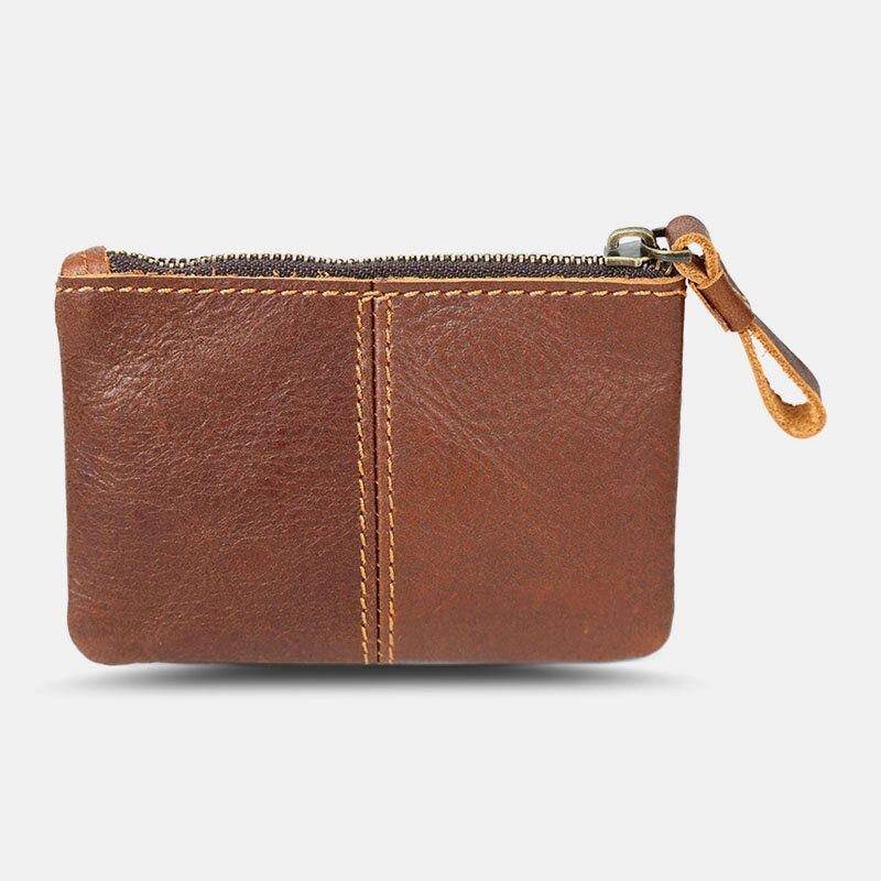 Herr Äkta Läder Retro Mini Myntväska Kort Dragkedja Plånbok Clutch Plånböcker Kortfodral