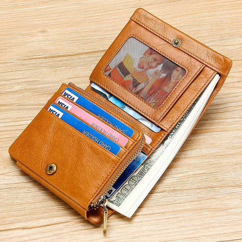 Herr Äkta Läder Retro Trifold Multi Card Slot Casual Card Holder Plånbok