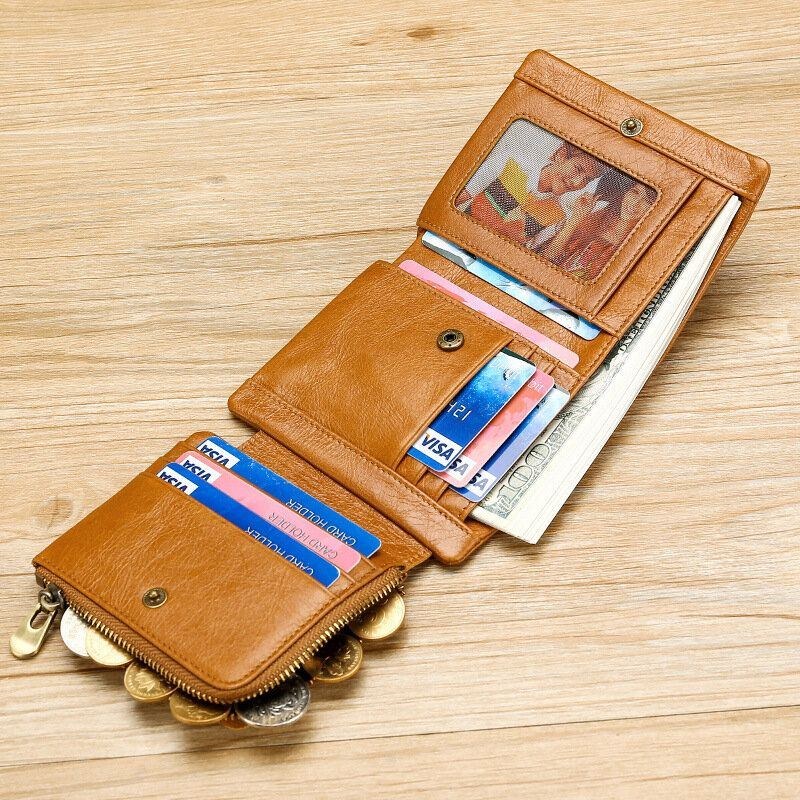 Herr Äkta Läder Retro Trifold Multi Card Slot Casual Card Holder Plånbok