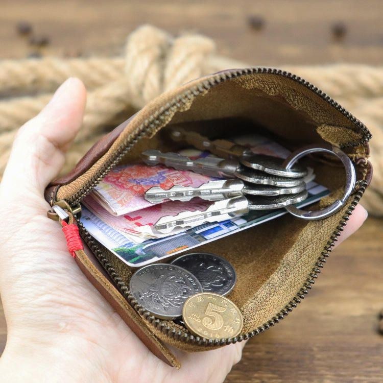 Herr Äkta Läder Vinatge Casual Zipper Cash Wallet