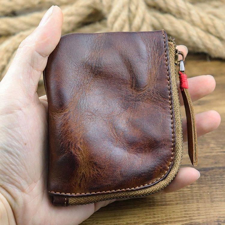 Herr Äkta Läder Vinatge Casual Zipper Cash Wallet