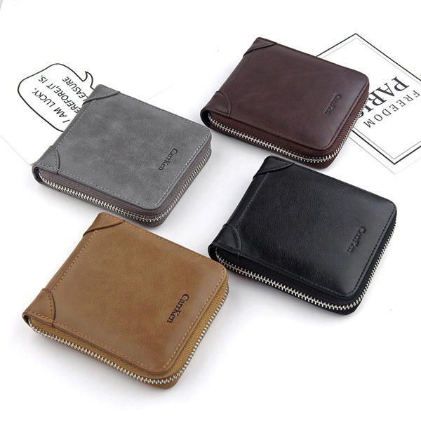 Herr Faux Leather Tri-fold Retro Zipper Multi-card Slots Wall