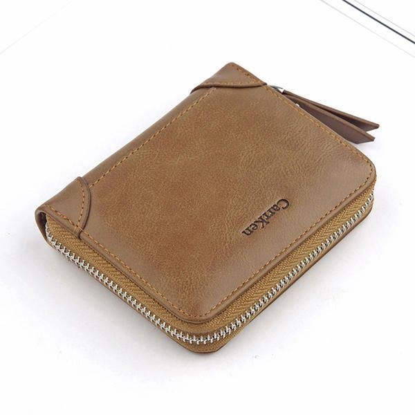 Herr Faux Leather Tri-fold Retro Zipper Multi-card Slots Wall