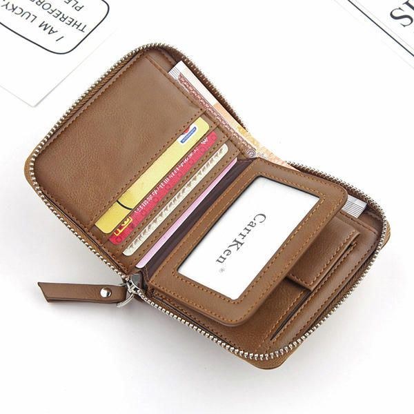 Herr Faux Leather Tri-fold Retro Zipper Multi-card Slots Wall