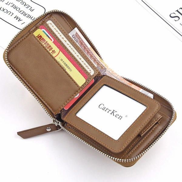 Herr Faux Leather Tri-fold Retro Zipper Multi-card Slots Wall