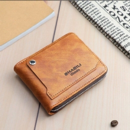 Herr Konstläder Retro Klassisk Drag Card Slot Bifold Zipepr Korthållare Plånbok