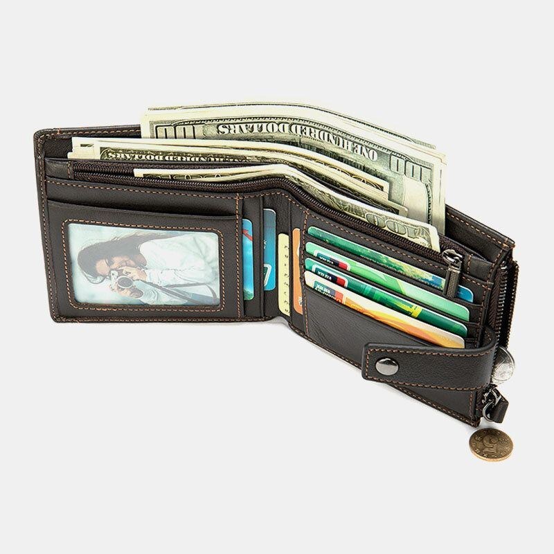 Herr Kort Bifold Blockering Plånbok Retro Casual Multi-card Slot Korthållare Kohud Körkortsplånbok