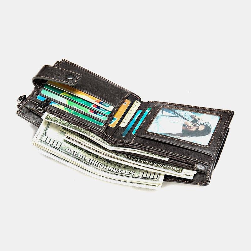 Herr Kort Bifold Blockering Plånbok Retro Casual Multi-card Slot Korthållare Kohud Körkortsplånbok