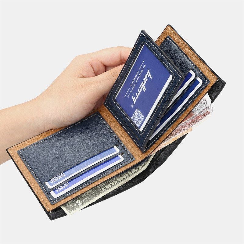 Herr Pu Läder Kort 6 Card Slot Korthållare Business Mode Bifold Tunn Körkort Plånbok Myntväska