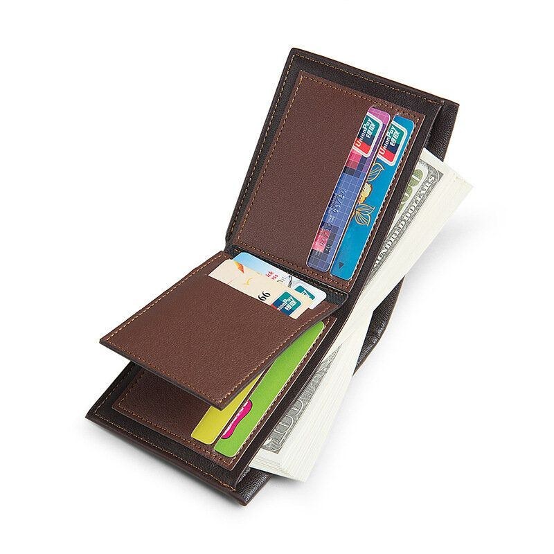 Herr Pu Läder Retro Casual Präglat Plädmönster Multi Card Slot Trifold Korthållare Plånbok