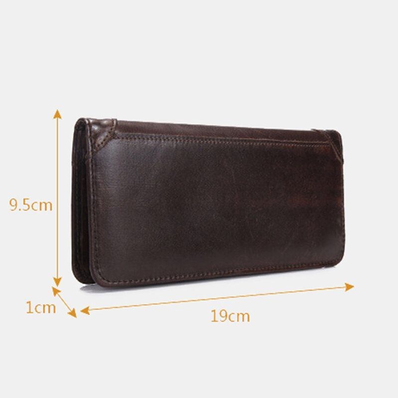 Herr Retro Lång Bifold Plånbok I Äkta Läder Casual 12-kortsfack Korthållare Pengar Clutch-väska