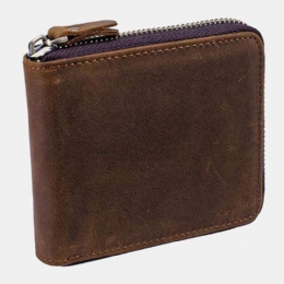 Herr Vintage Äkta Läder Dragkedja Runt Cardwallet Holder Myntväska