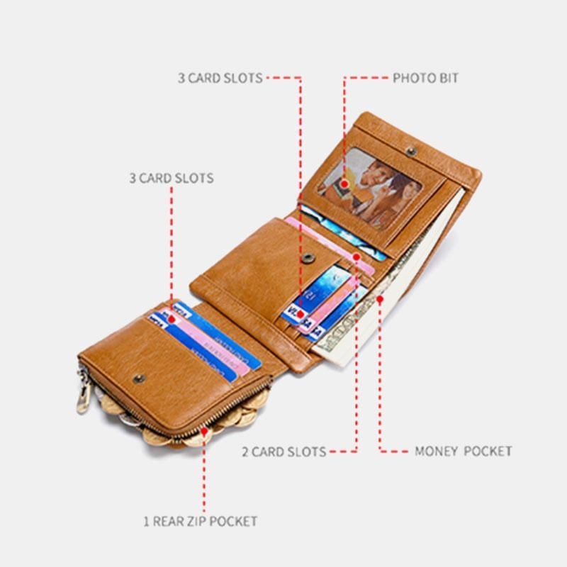 Vintage Trifold Plånbok I Äkta Läder För Män