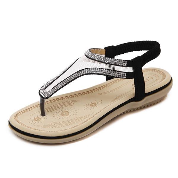 Böhmiska Flipflops För Damer Strand Casual Rhinestone Sandaler