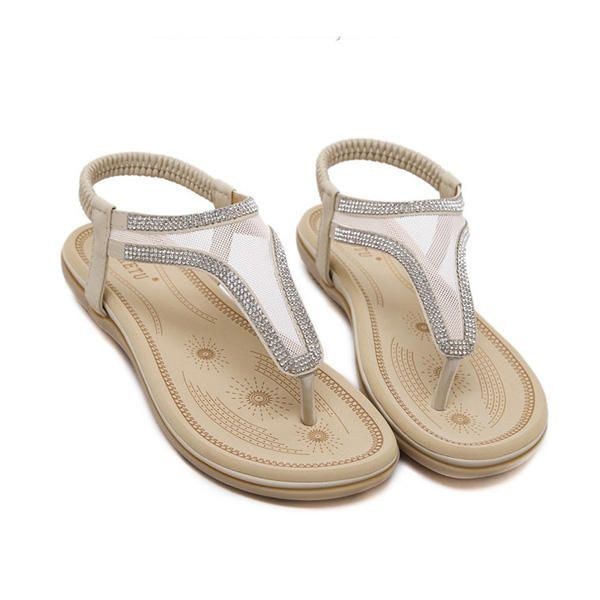 Böhmiska Flipflops För Damer Strand Casual Rhinestone Sandaler