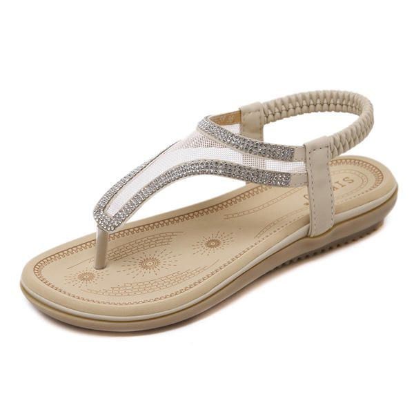 Böhmiska Flipflops För Damer Strand Casual Rhinestone Sandaler