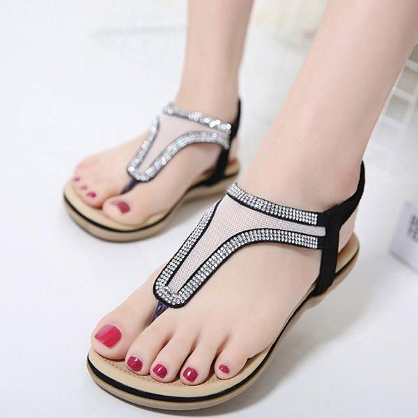 Böhmiska Flipflops För Damer Strand Casual Rhinestone Sandaler