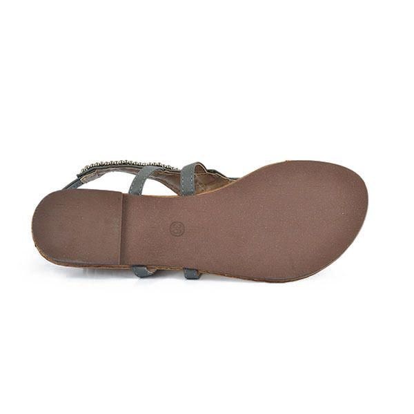 Böhmiska Pärlor För Kvinnor Retro Vintage Beach Sandaler Peep Toe Slip On Flat Sandaler