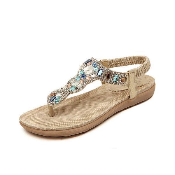 Böhmiska Pärlor För Kvinnor Strass Elastiska Strandsandaler Med Peeptoe Flip Flops