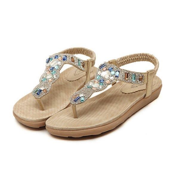 Böhmiska Pärlor För Kvinnor Strass Elastiska Strandsandaler Med Peeptoe Flip Flops