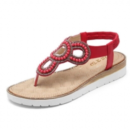 Bohemian Rhinestone Bead Flat Sandaler För Kvinnor Casual Holiday Lady Sandaler