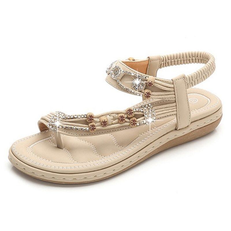 Bohemian Weave Rhinestone Elastiskt Band Mjuka Casual Sandaler