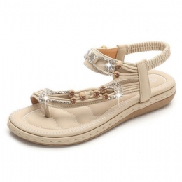 Bohemian Weave Rhinestone Elastiskt Band Mjuka Casual Sandaler