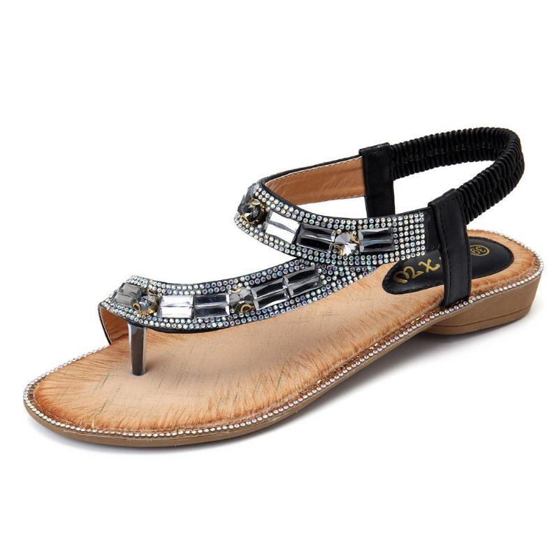 Bohemian Women Rhinestone Flat Sandals Flip Flop Skor