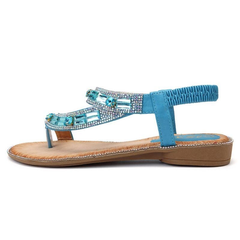 Bohemian Women Rhinestone Flat Sandals Flip Flop Skor