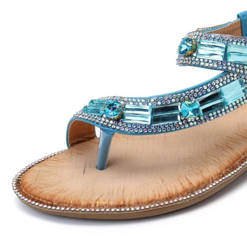 Bohemian Women Rhinestone Flat Sandals Flip Flop Skor