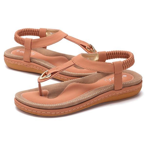 Dam Bekväm Clip Toe Elastisk Lätt Slip On Summer Beach Flat Sandaler