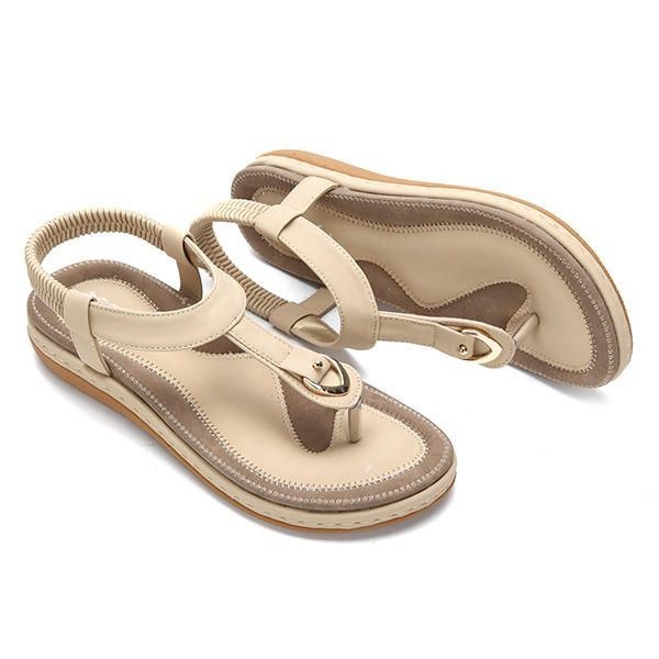 Dam Bekväm Clip Toe Elastisk Lätt Slip On Summer Beach Flat Sandaler