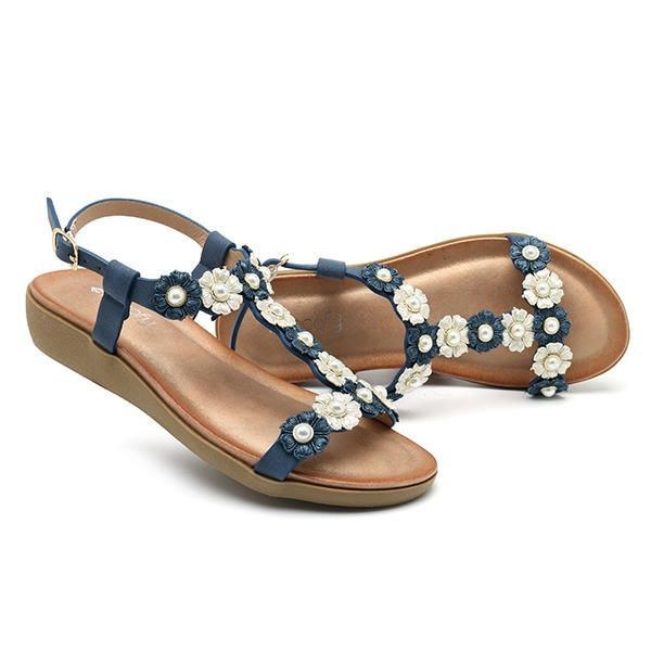 Dam Blommor Bohemian Soft Flat Clip Toe Beach Tofflor