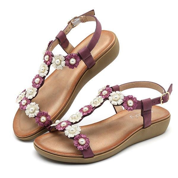 Dam Blommor Bohemian Soft Flat Clip Toe Beach Tofflor