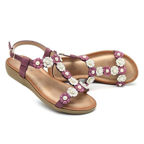 Dam Blommor Bohemian Soft Flat Clip Toe Beach Tofflor