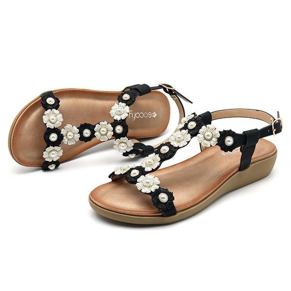 Dam Blommor Bohemian Soft Flat Clip Toe Beach Tofflor