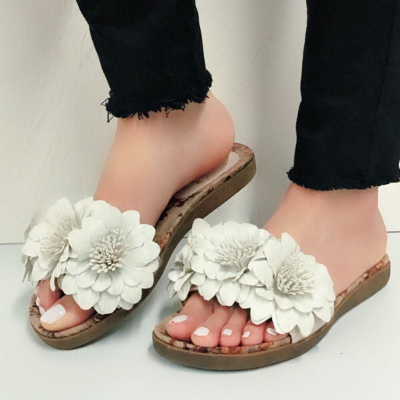 Dam Blommor Dekor Öppnad Toe Comfy Slide Sandaler