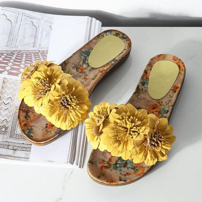 Dam Blommor Dekor Öppnad Toe Comfy Slide Sandaler