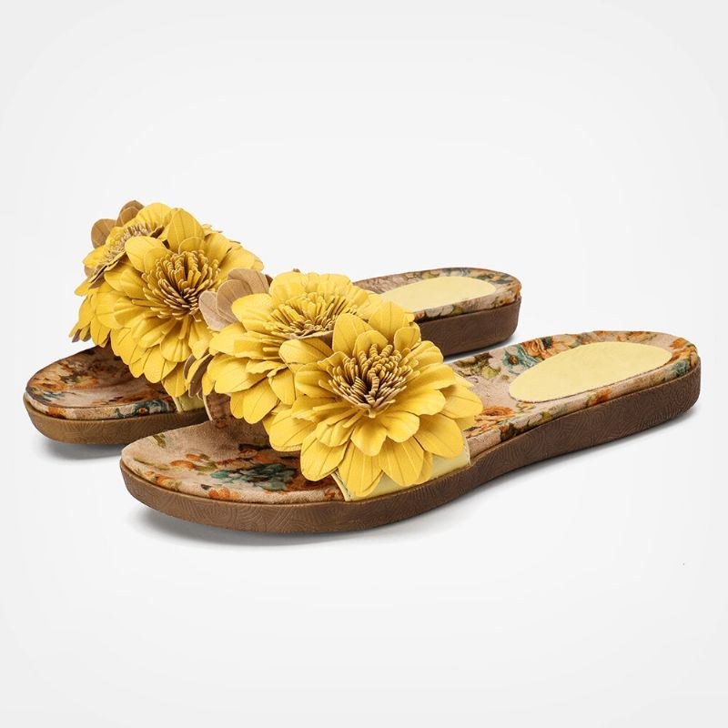 Dam Blommor Dekor Öppnad Toe Comfy Slide Sandaler