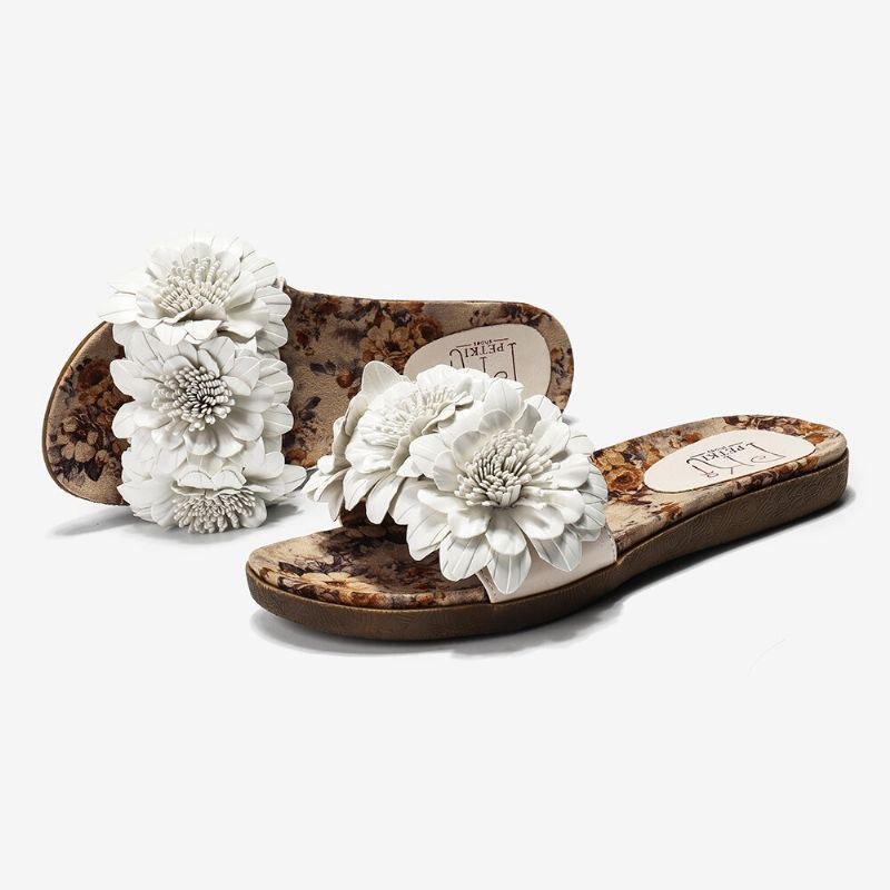 Dam Blommor Dekor Öppnad Toe Comfy Slide Sandaler