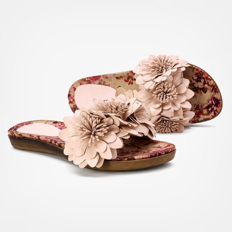 Dam Blommor Dekor Öppnad Toe Comfy Slide Sandaler