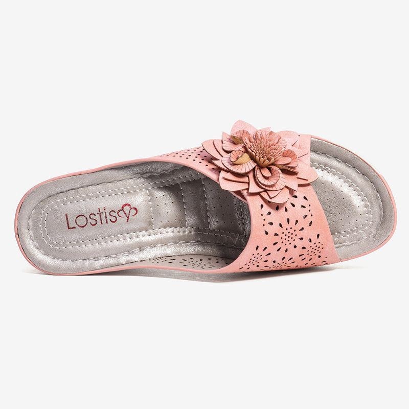 Dam Blomsterdekoration Justerbar Rem Hollow Out Slip On Casual Sommarsandaler