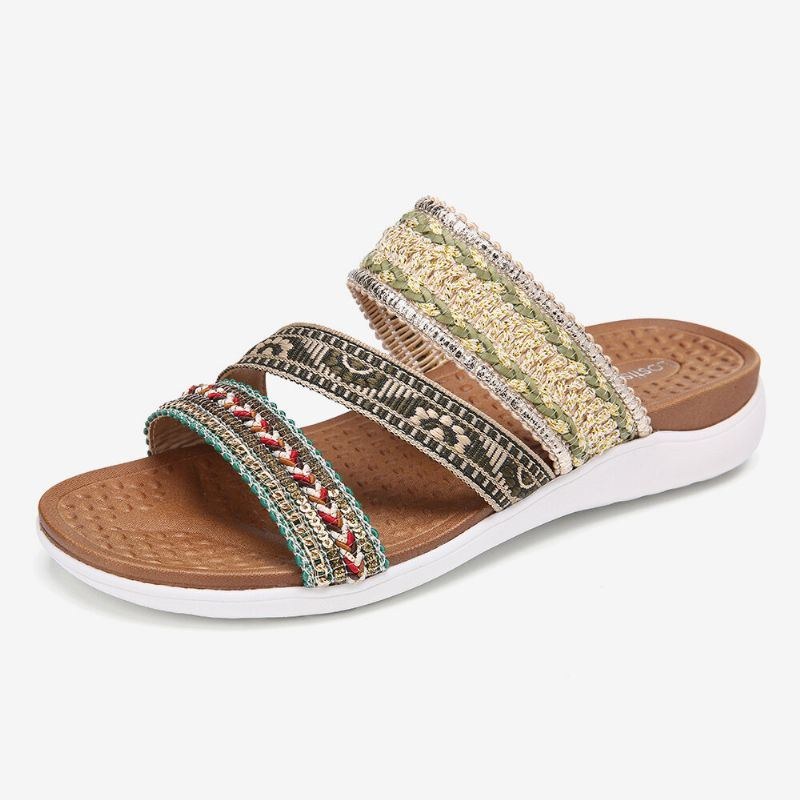 Dam Bohemia Öppen Tå Mjuk Sula Casual Summer Beach Slides Platta Sandaler