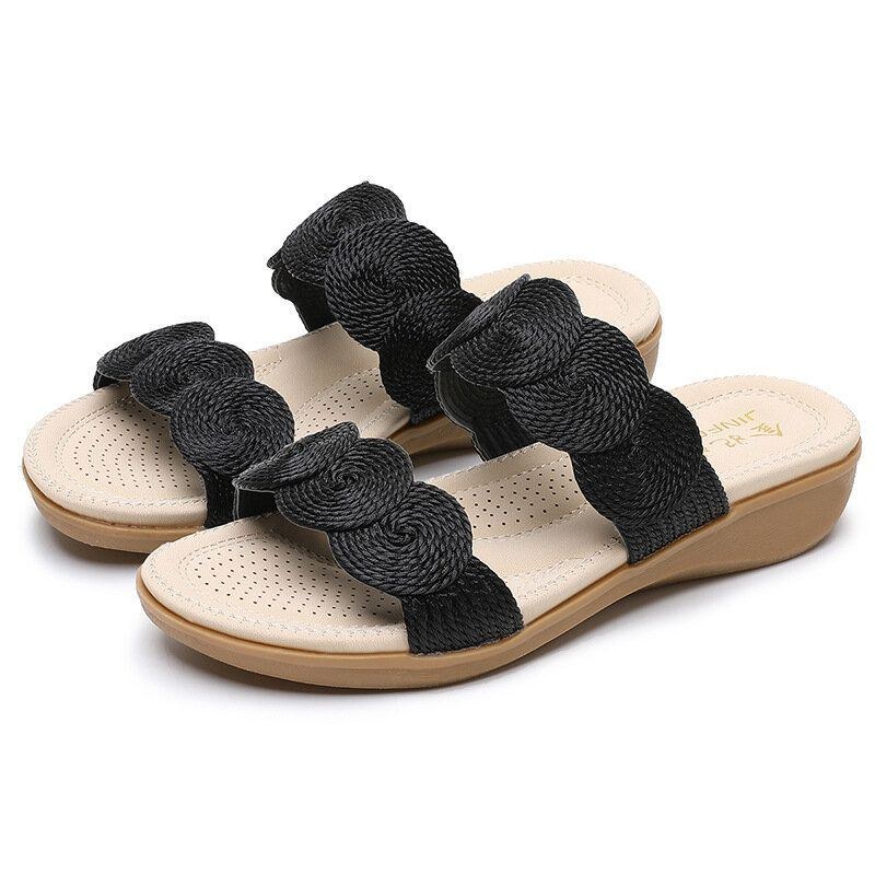 Dam Bohemian Double Band Woven Beach Casual Wedges Sandaler