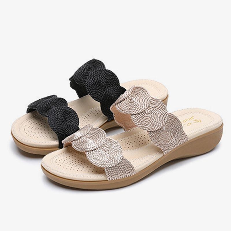 Dam Bohemian Double Band Woven Beach Casual Wedges Sandaler