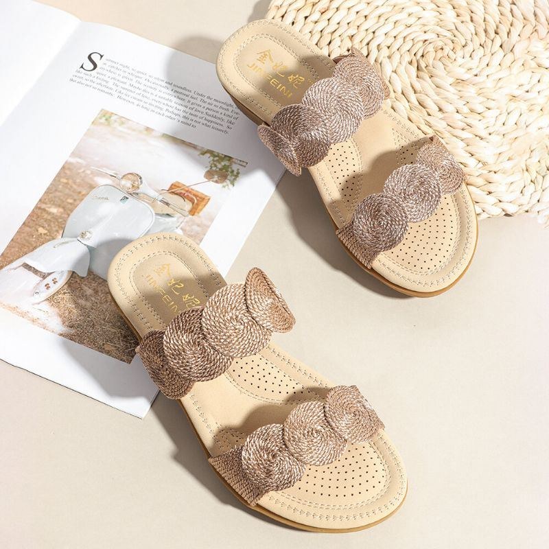 Dam Bohemian Double Band Woven Beach Casual Wedges Sandaler