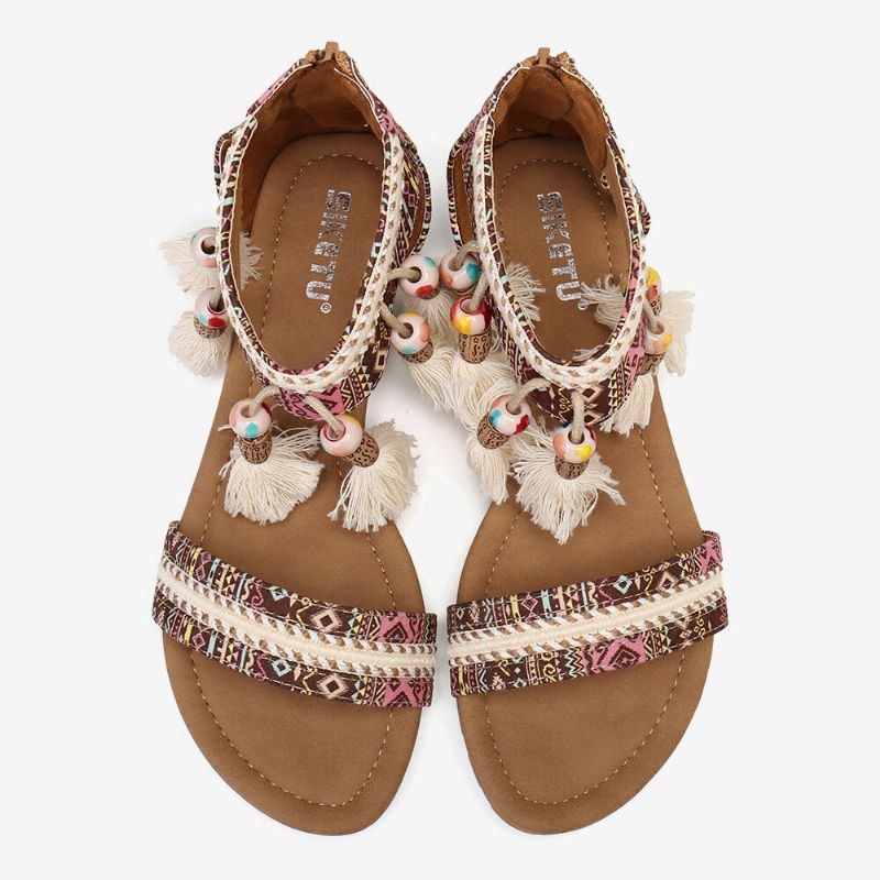 Dam Bohemian Folkways Mönster Open Toe Summer Flat Sandaler