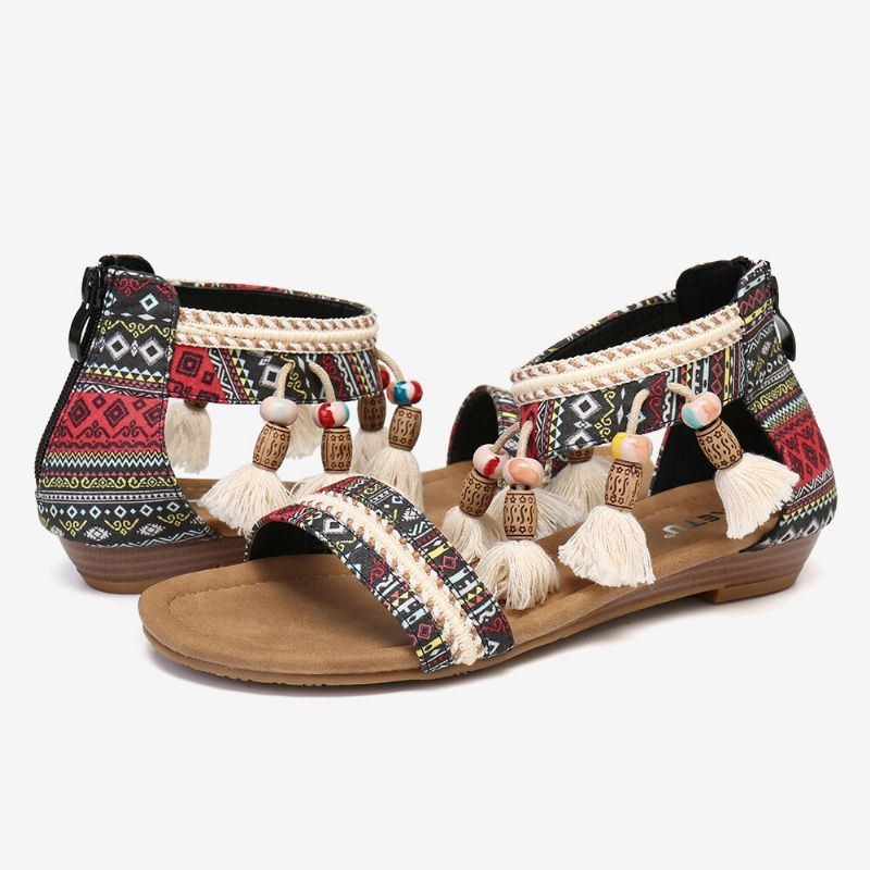 Dam Bohemian Folkways Mönster Open Toe Summer Flat Sandaler