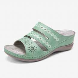 Dam Broderi Cutout Öppen Tå Slip On Casual Wedge Sandaler