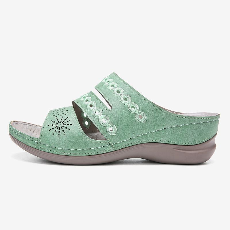 Dam Broderi Cutout Öppen Tå Slip On Casual Wedge Sandaler